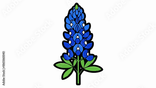 Vibrant blue lupine flower with green leaves and a single green tip