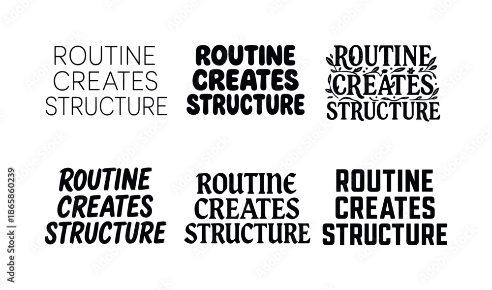 Obraz premium Harmonious Lettering Grid. Routine creates structure. Set lettering. harmonious lettering variations of the same emblematic concept, each with different
