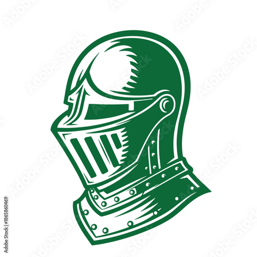 Green medieval knight helmet illustration isolated on white background  medieval head protection gear