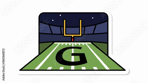 Cartoon football field at night with goalposts and a large letter G
