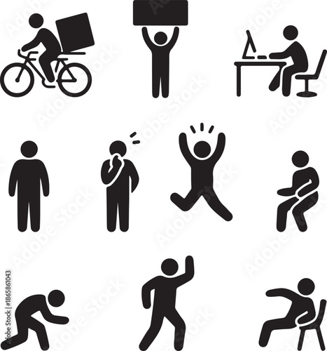 Various Human Silhouettes in Black and White