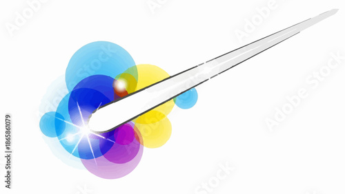 Abstract bright streaks with colorful circles and a shining star