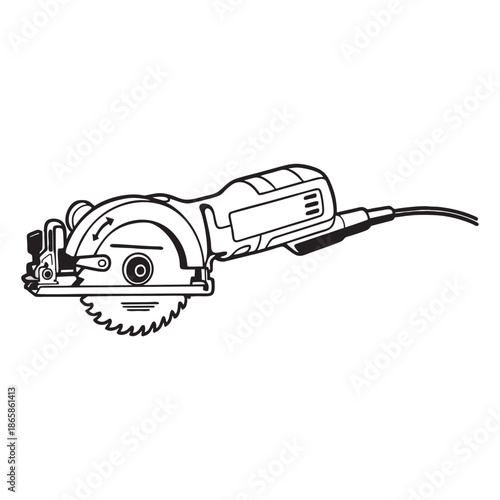 Professional black and white circular saw blade icon for wood cutting and industrial carpentry construction work