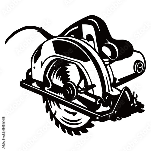 Professional black and white circular saw blade icon for wood cutting and industrial carpentry construction work