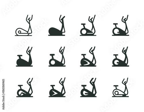 Elliptical Machine Logo Set. Elliptical machine. Icon set. Set Logo of elliptical machine: dynamic training icon. harmonious logo variations of the same