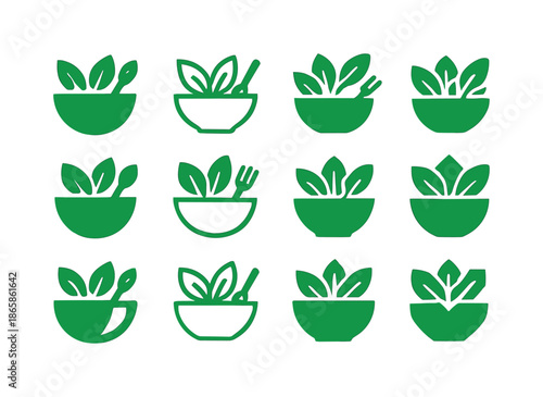 Vegetable Logo Icons. The importance of eating vegetables. Icon set. Set Logo of Eating vegetables: salad bowl. harmonious logo variations of the