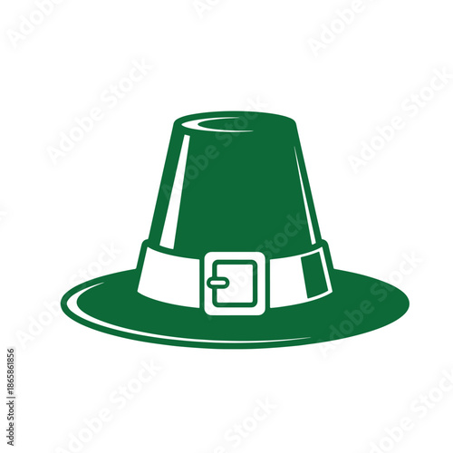 Green pilgrim hat with white belt and buckle for st patricks day or thanksgiving  traditional american symbol
