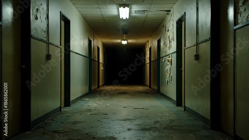 Dark and Abandoned Corridor with Doors.