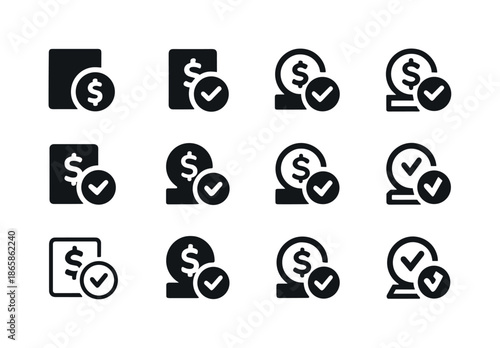 Debt Icon Set. Paying off debts and credit obligations. Icon set. Set Logo of Paying off debts and credit obligations: dollar coin. harmonious logo variations