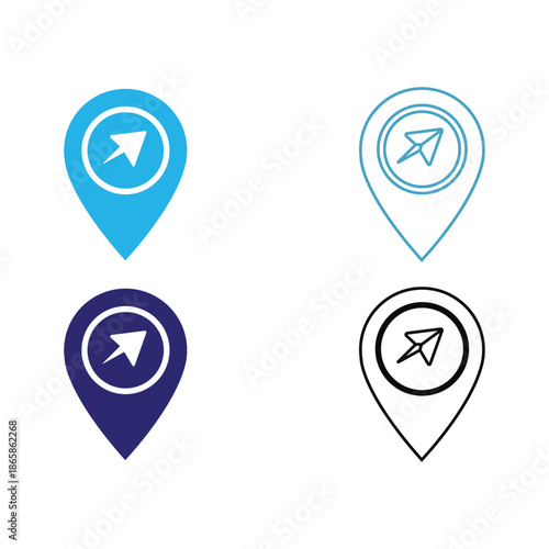 Set of four location pin icons with paper airplane inside for navigation or sending message Free Download Set of four location pin icons with paper airplane inside for navigation or sending message - GFXLoad