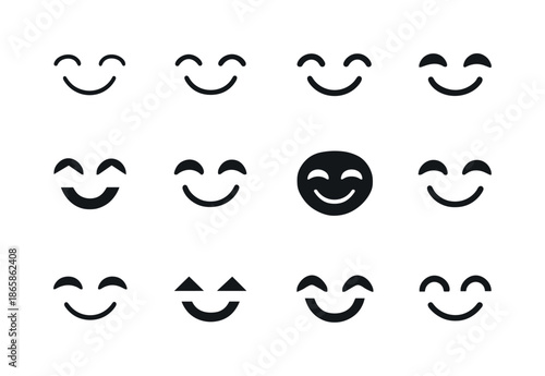 Timeless Smile Icons. Timeless smile. Icon set. Set Logo of timeless smile: smiling eyes arc. harmonious logo variations of the same emblematic concept, each
