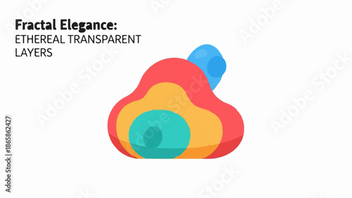 Abstract, colorful, layered, organic shapes with text "Fractal Elegance Ethereal Transparent Layers