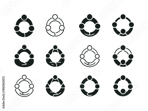 Group Therapy Logos. Group therapy. Icon set. Set Logo of group therapy: support circle. harmonious logo variations of the same emblematic concept, each with
