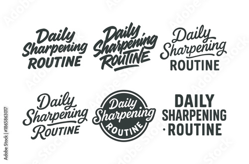 Lettering Style Grid. Daily sharpening routine. Set lettering. harmonious lettering variations of the same emblematic concept (Chalkboard textured style,