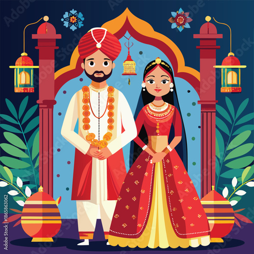 Boy and girl with circus clowns giving gifts and magic wand in colorful cartoon celebration