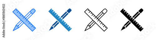 Pencil And Ruler Multiple Style Icon Set 