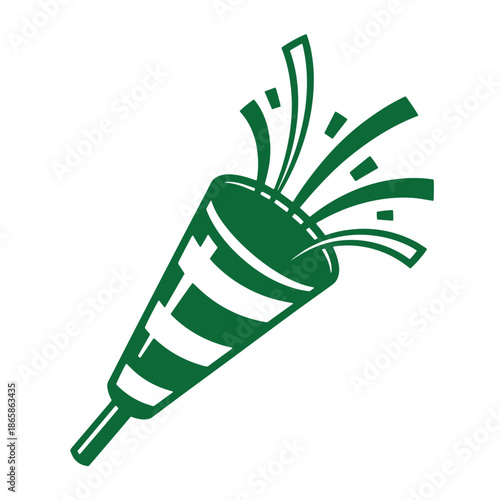Green striped party horn with lines and squares coming out of it  celebration and fun symbol