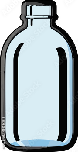 Simple blue-tinted glass bottle with a white cap and a small amount of liquid