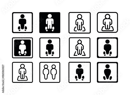 Checkout Line Floor Decals. Floor decals for checkout line. Icon set. Set Logo of floor decals for checkout line: wait zone square marker. harmonious logo