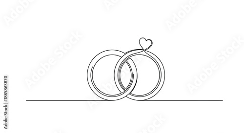 Interlocking Wedding Rings with Heart Symbol