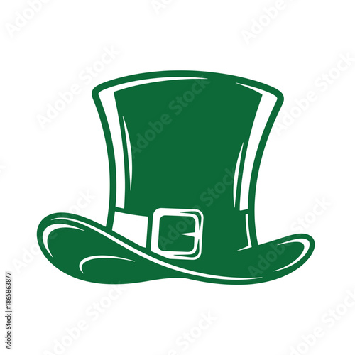 Green top hat with buckle and wide brim on white background