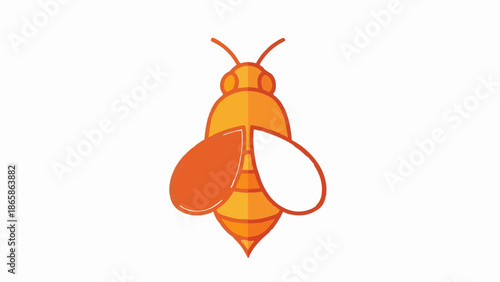 Stylized yellow and orange bee with striped body and two wings