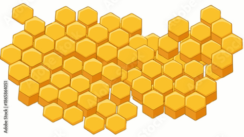 A cluster of golden hexagonal cells, arranged in a honeycomb pattern