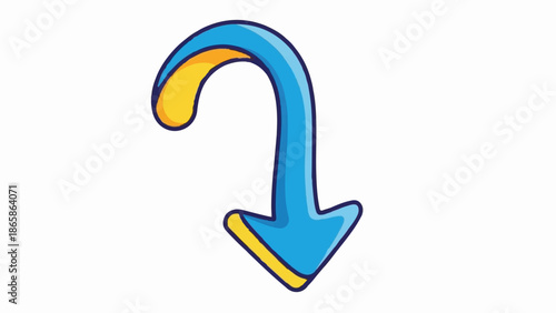 A bright blue and yellow curved arrow points downwards