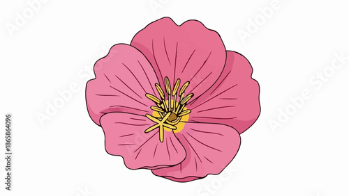 A vibrant pink flower with delicate petals and a yellow stamen