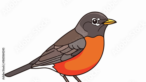Cartoon robin with grey back, brown wings, and orange breast