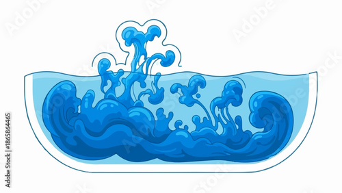 Dynamic blue liquid splashes erupting from a transparent bowl, creating energetic waves