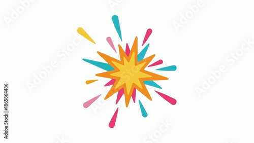 Bright, colorful starburst explosion with scattered droplets