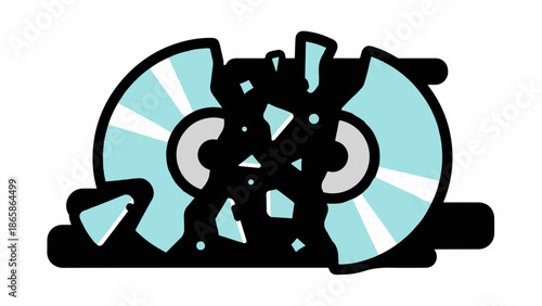 Shattered digital discs are scattered, representing loss of data and media