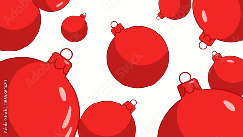 A festive arrangement of glossy red Christmas ornaments on a white background