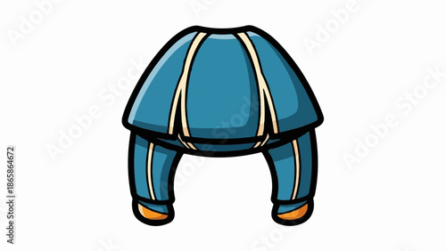 Cartoonish blue sumo wrestler uniform with light yellow stripes and orange feet