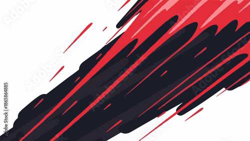 Dynamic red and dark abstract brush strokes slash across white space