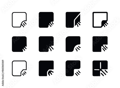 Worn Towel Icons. Worn Towel. Icon set. Set Logo of worn towel: frayed towel corner. harmonious logo variations of the same emblematic concept, each with