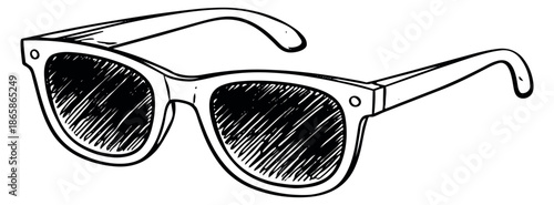 Hand drawn line art illustration of sunglasses depicting classic eyewear for summer fashion