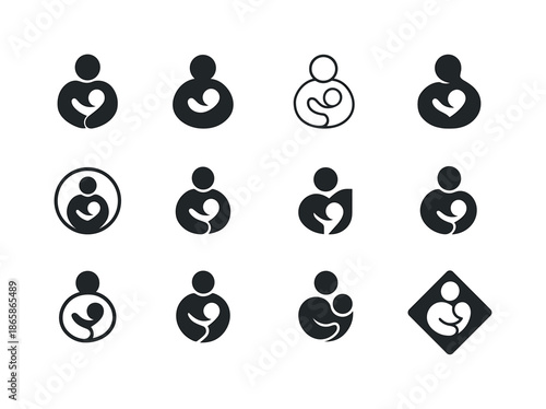 Nurturing Logos Set. The act of caring and nurturing loved ones. Icon set. Set Logo of the act of caring and nurturing loved ones: parent and child silhouette.