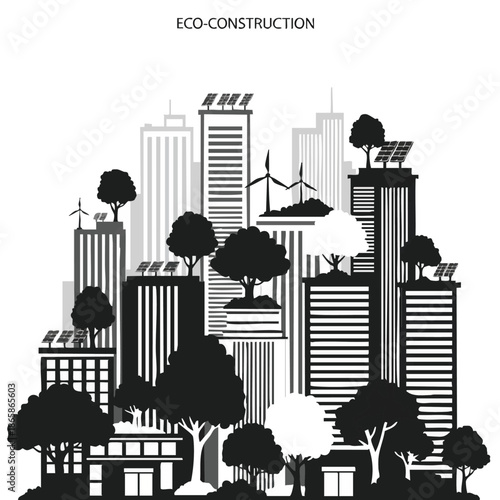 Sustainable Cityscape with Renewable Energy and Greenery.