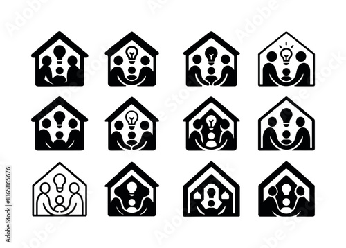 Home Education Icons. Home education and the role of parents in teaching. Icon set. Set Logo of Home education and the role of parents in teaching: child with