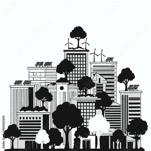 Sustainable City Skyline with Renewable Energy.