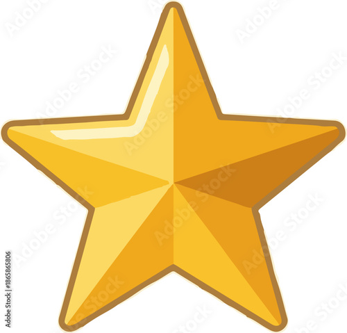 A bright, five-pointed golden star with a smooth, reflective surface and a subtle outline