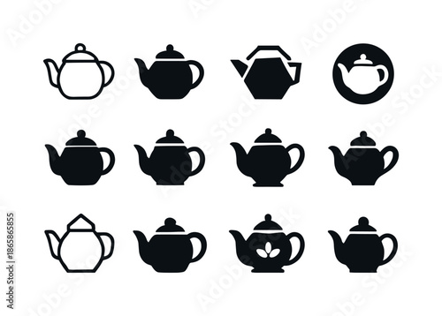 Teapot Logo Variations. Teapot. Icon set. Set Logo of teapot: teapot spout. harmonious logo variations of the same emblematic concept, each with different
