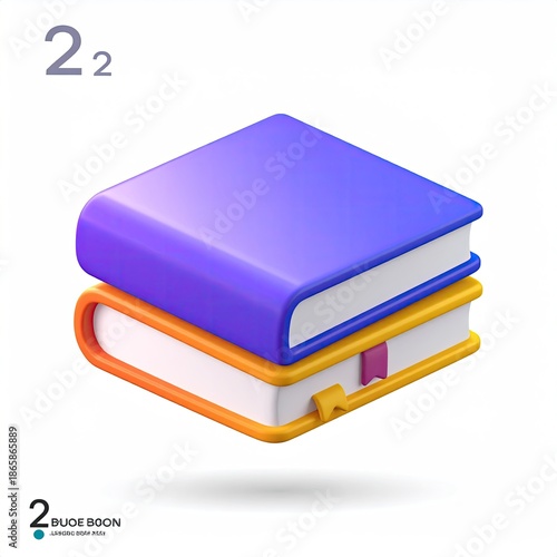 Stack of two colorful, stylized books with a bookmark