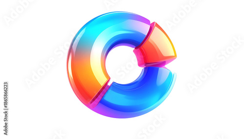 3D, glossy letter C with rainbow gradient on a black background
