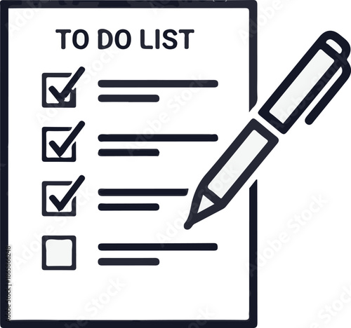 A to-do list with checkboxes, some marked complete, and a pen