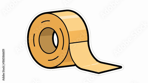 A cartoon roll of tape with a strip unspooled