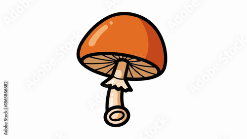 Cartoonish orange mushroom with a thick stem and gills