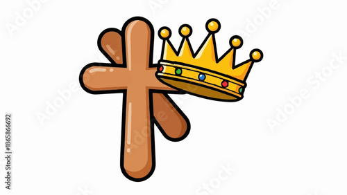 Stylized cross with a golden crown adorned with colorful jewels